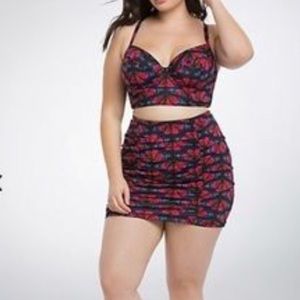 Torrid 2 Piece Butterfly Ruched Skirt Swimsuit